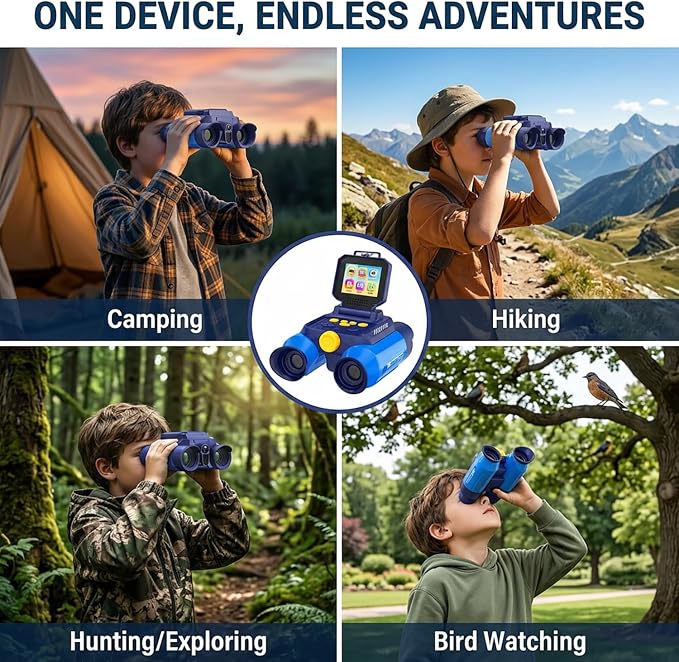 Kids Binoculars with Night Vision Camera, 10X Zoom Digital Adventures Telescope with 2.4" IPS Screen, Nature Explorer STEM Toys for Bird Watching Camping, Gifts for Boys Girls Age 4-12 - Azure