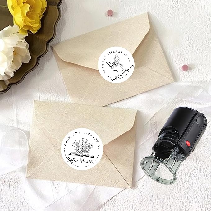 Customized Stamp Self Inking with Personalized Logo&Text Reusable Business Stamp for Book Lovers Teachers Librarians Ideal Gift for Birthday Holidays