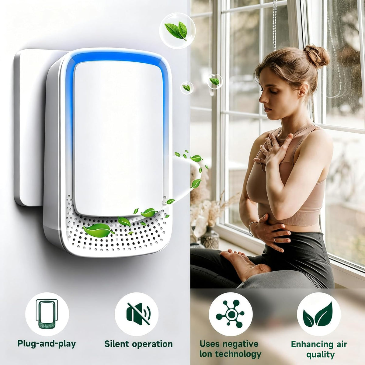 Plug In Air Ionizer Purifier for Home (4 Pack), Negative Ion Generator, Quiet Air Freshener for Bedroom, Office, Kitchen, Portable Air Filter, Mini Air Cleaner