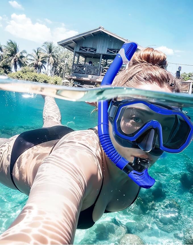 Snorkeling Gear for Adults Kids, Dry-Top Snorkel Set, 180°Panoramic Wide View Diving Mask Breathing Freely Snorkel Mask for Snorkeling Scuba Diving Swimming Travel