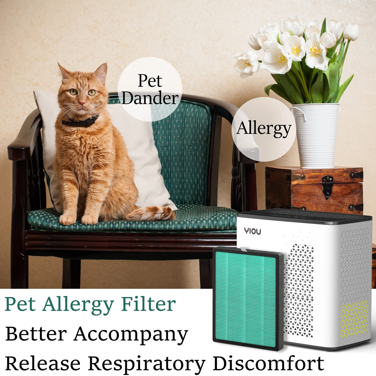 YIOU Air Purifier R1 Replacement Filter, 3-in-1 Pre-Filter, True HEPA Filter, High-Efficient Activated Carbon Filter(Pet Allergy),Deep Green
