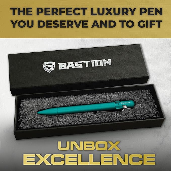 BASTION Luxury Slim Bolt Action Pen, Lightweight Aluminum EDC Pen with Fine Tip, Professional Ballpoint Pen for School and Work - Seafoam