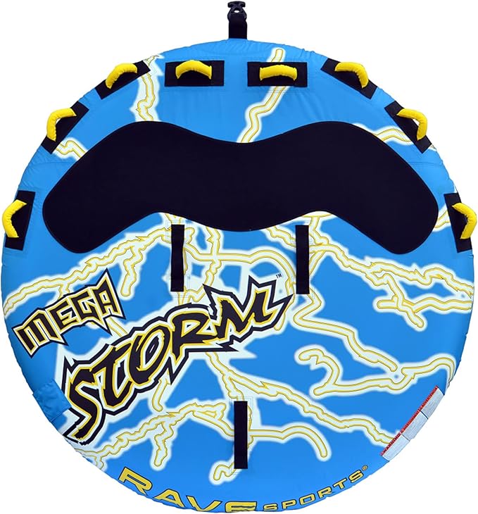 Rave Sports Mega Storm Boat Towable Tube - Inflatable Boating Tube for 1-4 Riders - Heavy-Duty Inflatable Tube for Boats to Pull - Water Sports Towable with Quick Connector Tow Point