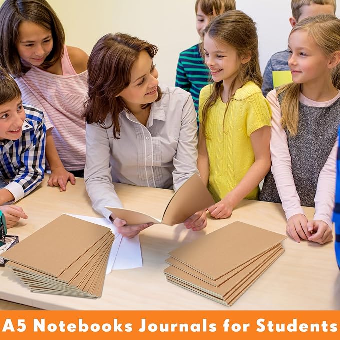100 Pcs Kraft Notebook Journals 5.5 Inch x 8.3 Inch A5 Journal Softcover Notebooks Bulk for Kids Student Writing Sketch Office Notepad with 60 Pages 33 Sheets (Brown, Grid)