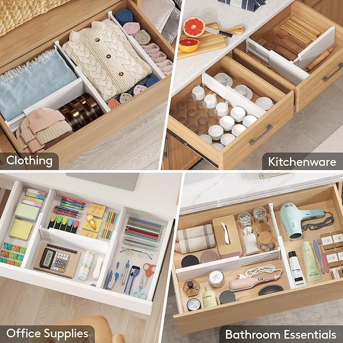 Lifewit 4 Pack Drawer Dividers Plastic 5" High, 13.5-22" Adjustable Drawer Organizers for Clothes, Expandable Dresser Separators in Bedroom/Bathroom/Kitchen/Fridge/Office Organization and Storage