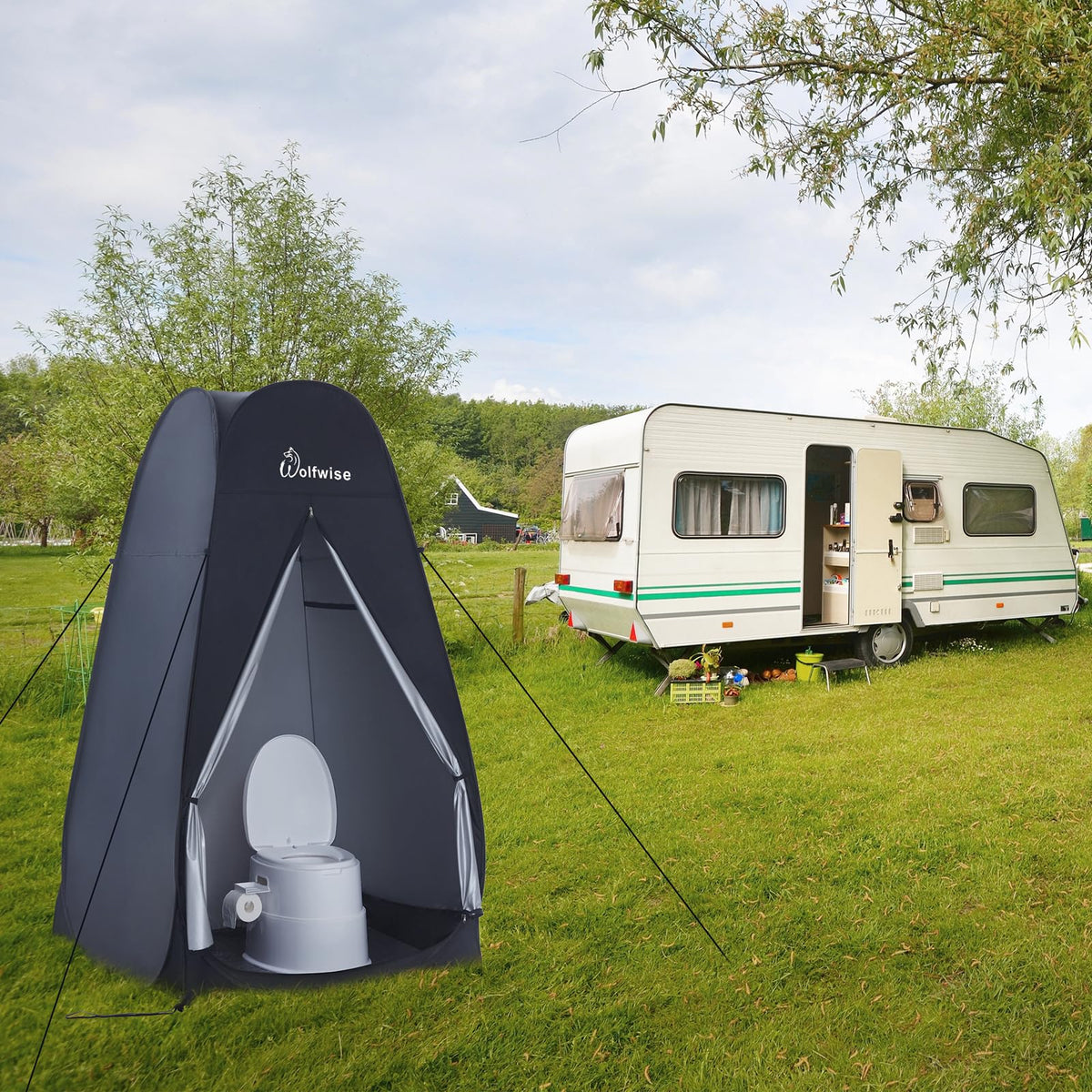 WolfWise 6.6FT Portable Pop Up Shower Privacy Tent Spacious Dressing Changing Room for Toilet Camping Biking Beach