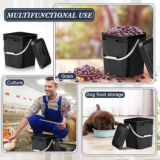 Mumufy 10 Pcs 3.5 Gallon Square Food Grade Bucket with Lid Plastic Pail with Handle and Lid Square Buckets for Storing Dry Food Charcoal Camping Fishing(Black)