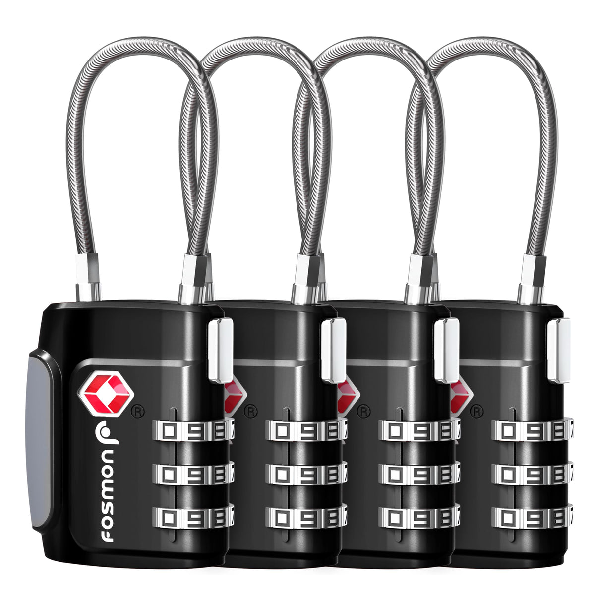 Fosmon TSA Approved Cable Locks for Luggage, Suitcase, Gun Case Lock with Push Release Button, 3 Digit Long Shackle Combination Wire Lock for Backpack