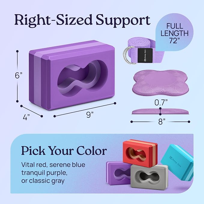 Deep-Zen® Yoga Blocks Wrist Support; Yoga Blocks 2 Pack with Knee Pads and Strap to Put Less Weight on Wrists; Durable, Versatile Yoga Brick Exercise Block Set, Blocks Yoga