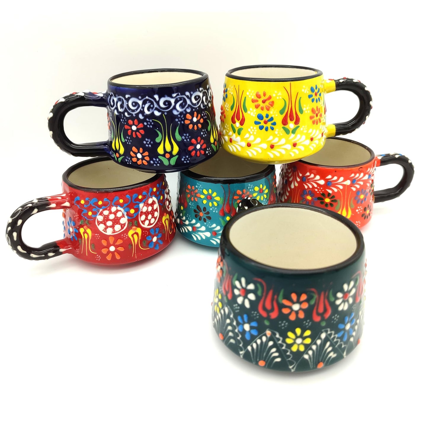 giftupstore Coffee Mug Cups Ceramic Handmade 6 Oz Coffee Mug Set for Espresso Cups, Multi Color Tile Coffee Cup Set for Tea, Cappuccino, Latte 180 Ml (set of 4)