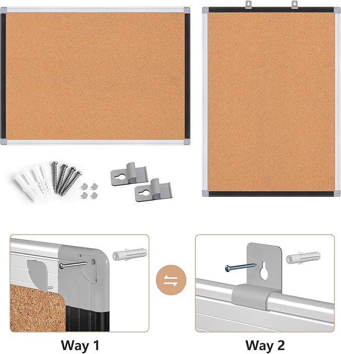Board2by Cork Board Bulletin Board 24" x 18", Black/Sliver Aluminium Framed Corkboard, Office Board for Wall Decor, Large Wall Mounted Notice Pin Board with 18 Push Pins for School, Home & Office