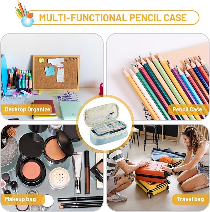 Sonuimy Large Capacity Pencil Case Pouch, Cute Aesthetic Big Capacity Zipper Pencil Cases Pen Portable Office Stationery Makeup Bag, Desk Organizer for College Adults Women Men- Purple