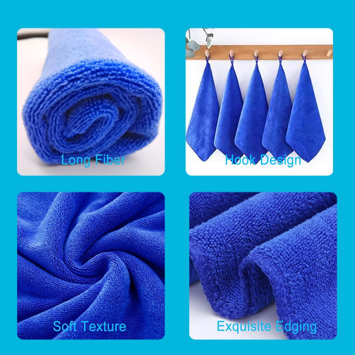 Microfiber Cloth 6Pack Cleaning Rags Absorbant Lint Free Cloth for House, Kitchen, Car, Glass, Stainless Steel, Window, Boat Cleaner-12''x 12''-Blue