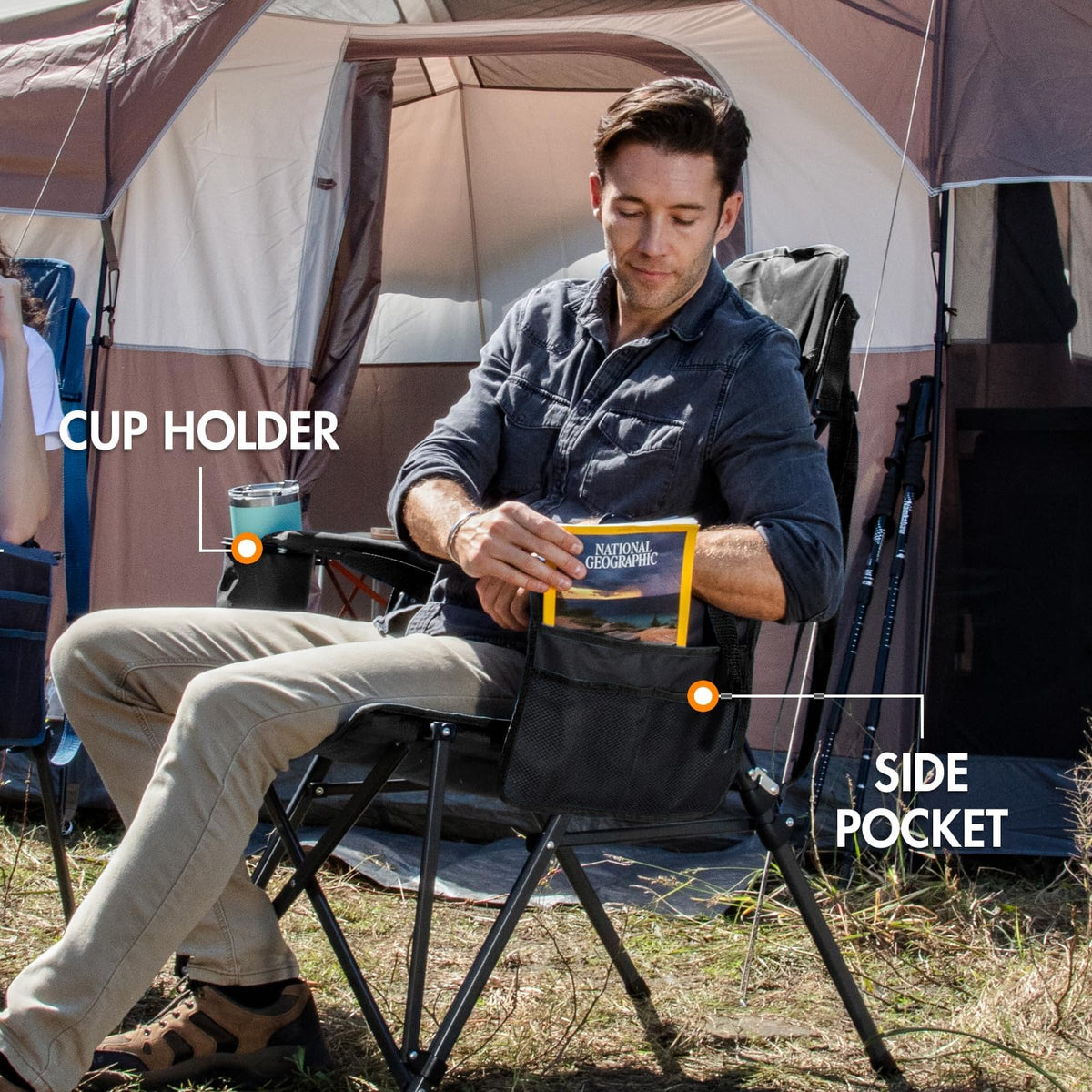 PORTAL Camping Chair with Lumbar Support for Adults Folding Portable High Back Oversized, 400LBS