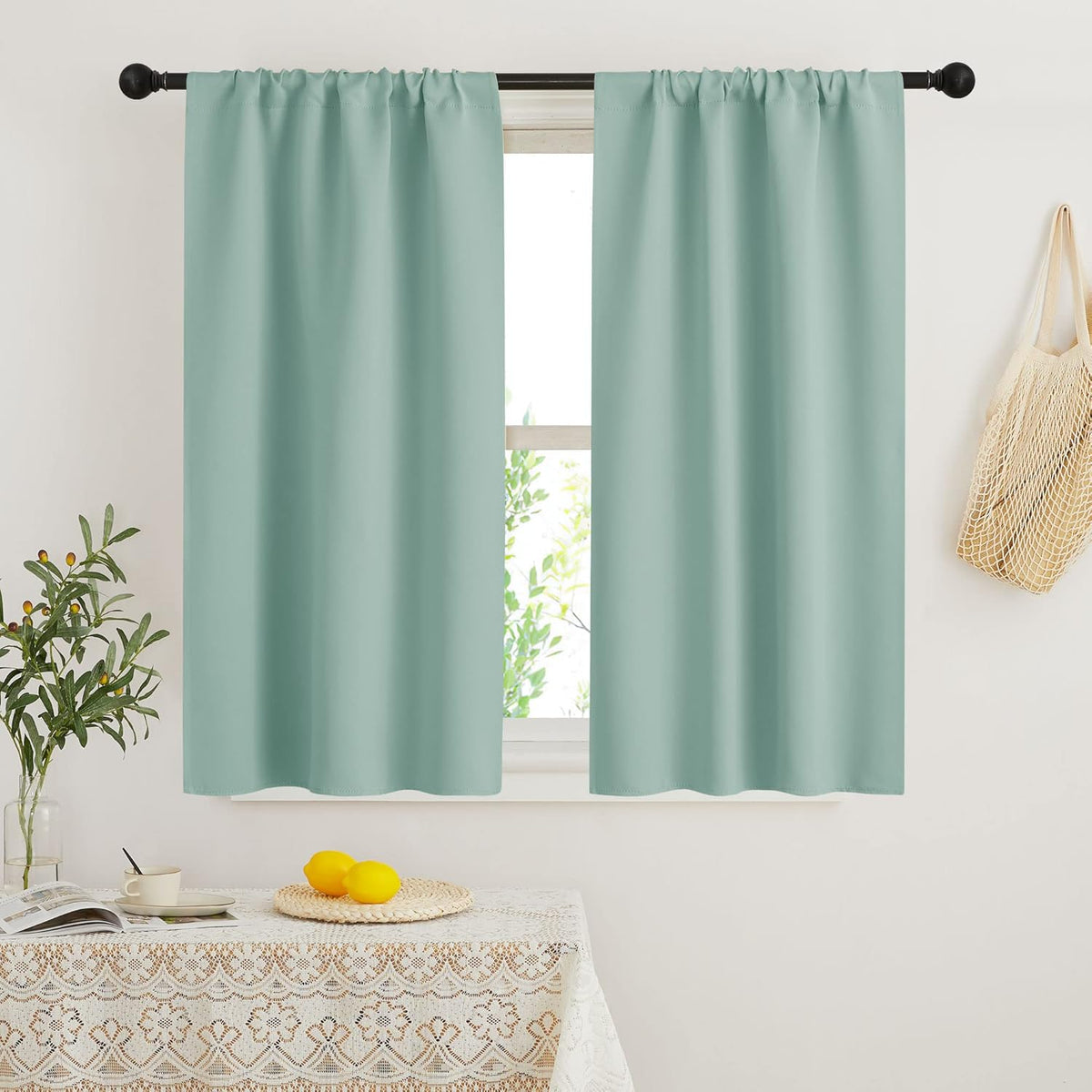 RYB HOME Dorm Curtains Room Darkening, 45 inch Length Privacy Window Treatment Thermal Insulated Covers for Shortage Room Studio Nursery, W29 x L45 inch, 2 Panels, Aqua