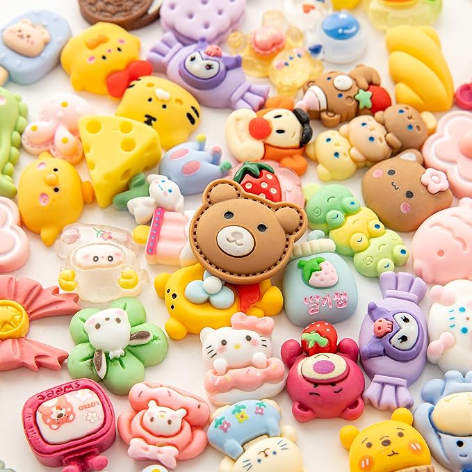 Slime Charms Cartoons Charms Cute Set - Mixed Lot Assorted Cartoons Kawaii Charms Resin Flatback Cute Sets for DIY Crafts Making,Decorations,Scrapbooking,Embellishments,Hair Clip 80pcs