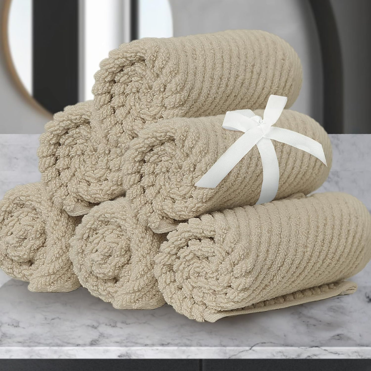 VOOVA & MOVAS Beige Face Cloths, (6PC, 13"x13") - 100% Cotton | Lightweight | Thick | Quick Dry | Soft | Absorbent, Wash Cloths for Showering & Bathroom, Bathroom Essentials, Dark Tan