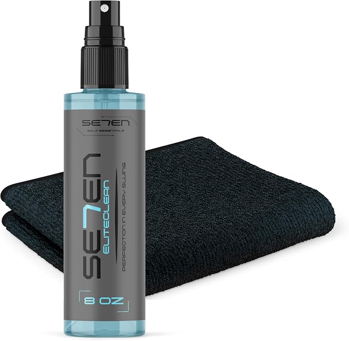SE7EN EliteClean Golf Grip Cleaner Spray - Restores Tackiness & Control, Removes Sweat & Dirt, Golf Club Grip & Pickleball Paddle Cleaner, Safe for Sports Equipment, Includes Microfiber Towel (2 Pack)