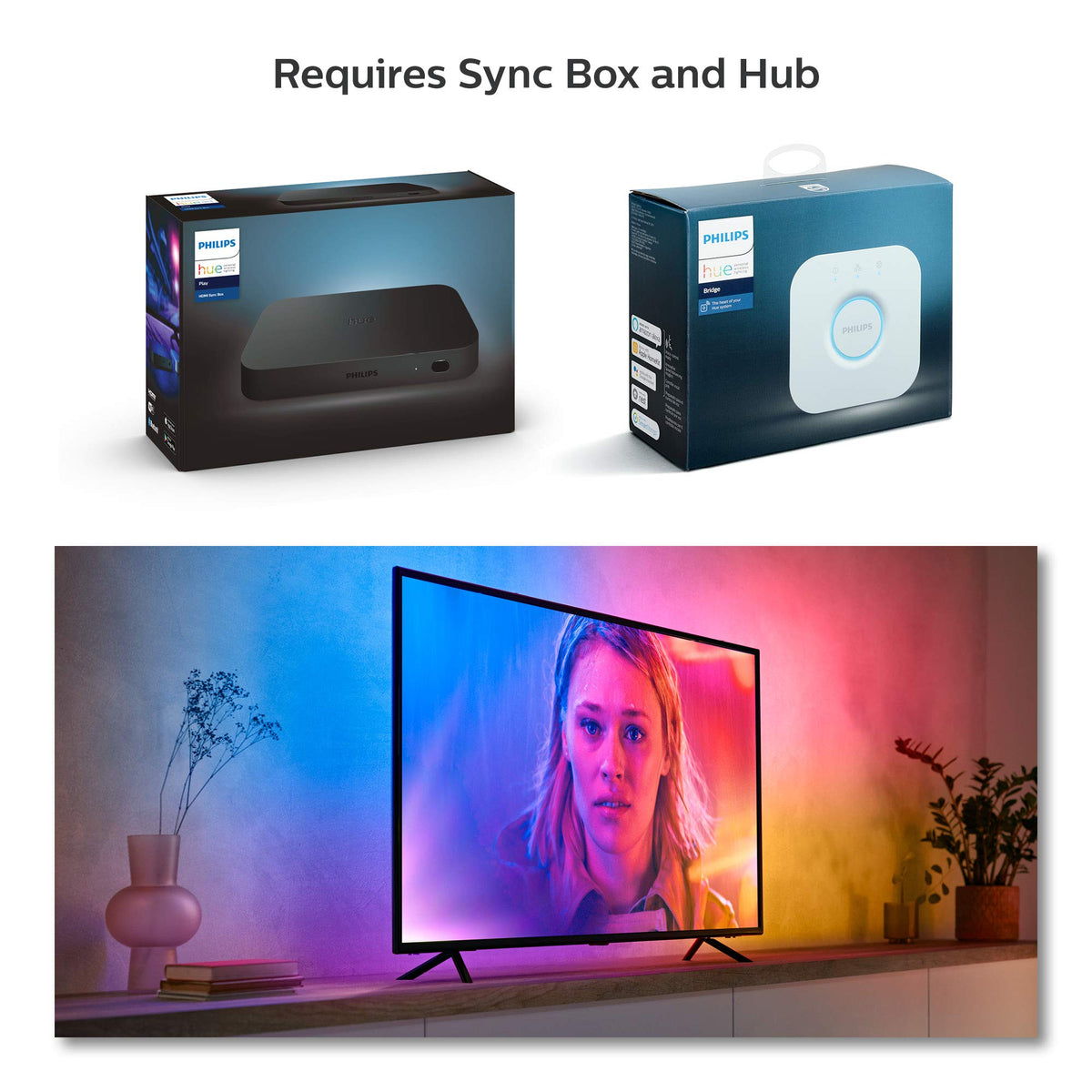Philips Hue Play Gradient 55" Smart TV Light Strip - Flowing Multicolor LED Color-Changing TV BackLight - Sync with TV, Music, and Gaming - Requires Bridge and Sync Box - Control with App or Voice