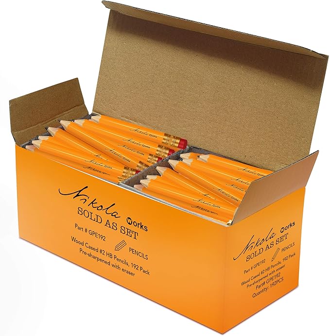 Mini Golf Pencils With Erasers - 192 Count - Classic Pre-Sharpened #2 HB American Pew Pencils Standard Hex Shaped Bulk Pack