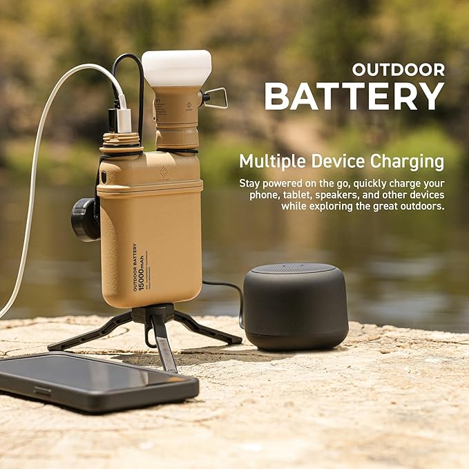 ELECOM NESTOUT Rugged Power Bank, 15000mAh Outdoor Charger, 32W USB C Fast Charging PD, Waterproof IP67, Heavy Duty Shockproof, Tactical Battery Pack for iPhone Tablet Hiking Camping Survival (Beige)