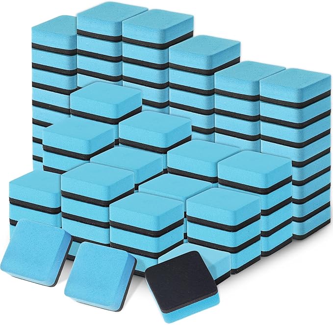TaoBary 96 Pack Mini Dry Erase Erasers Bulk Magnetic Whiteboard Dry Erasers Classroom Supplies Whiteboard Chalkboard Cleaner for Teacher School Office, 1.97 x 1.97 Inch(Iight Blue)