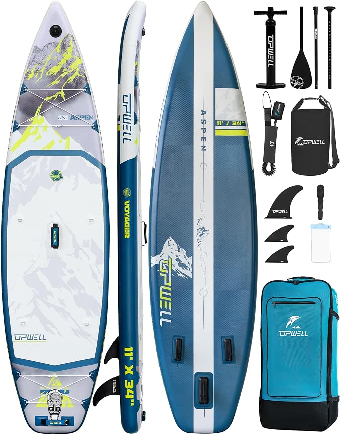 UPWELL 11’6”/11'2”/11'/10'8”/10'6”/10'2” Inflatable Stand Up Paddle Board with sup Accessories Including Backpack, Repairing Kits, Non-Slip Deck, Leash, 3 Fins, Paddle and Hand Pump