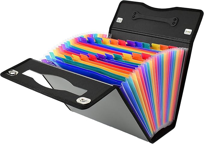 CNK Accordion File Folders with 24 Pockets Organizer for Document Paper Storage Folder Documents Expanding Binder Folio Pocket Receipt Filing Expandable Files Dividers Labels Letter Durable Handle
