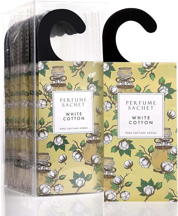 ROSE COTTAGE Large 12 Packs White Cotton Hanging Closet Deodorizer Air Freshener Long Lasting Scented Sachets Smell Goods for House