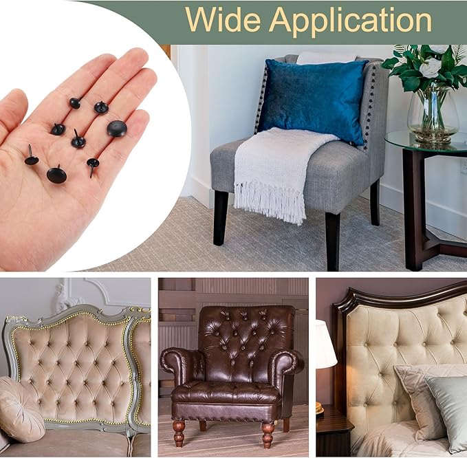 uxcell 100 Pcs Upholstery Tacks, 12 x 13mm Round Head Upholstery Nails Pins Vintage Decorative Furniture Tacks for Chairs Sofas Beds DIY Project, Black