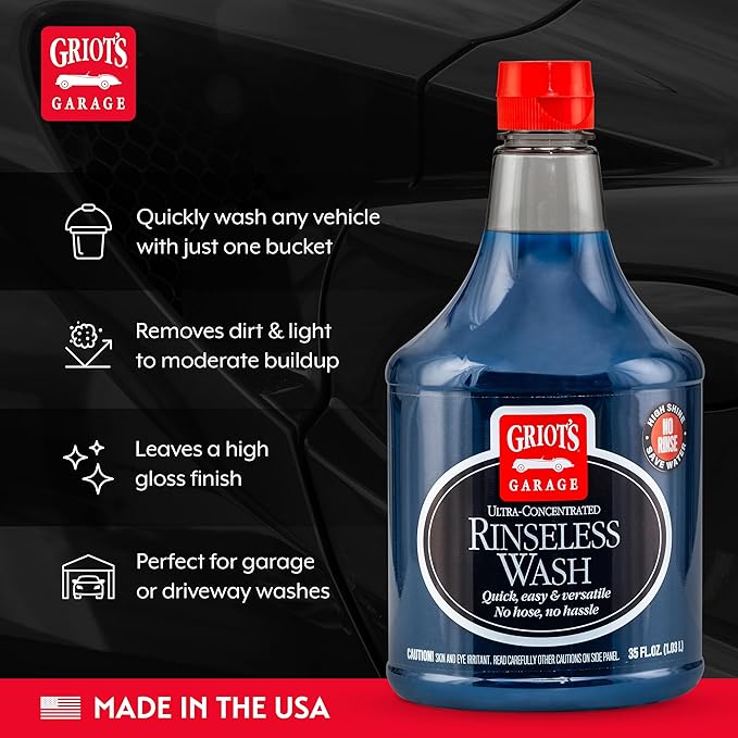 Griot's Garage Rinseless Wash for Car Cleaning and Detailing, No-Rinse Vehicle Washing, Dilutes Into Detailer, Clay Bar Lubricant, 10479, 35oz