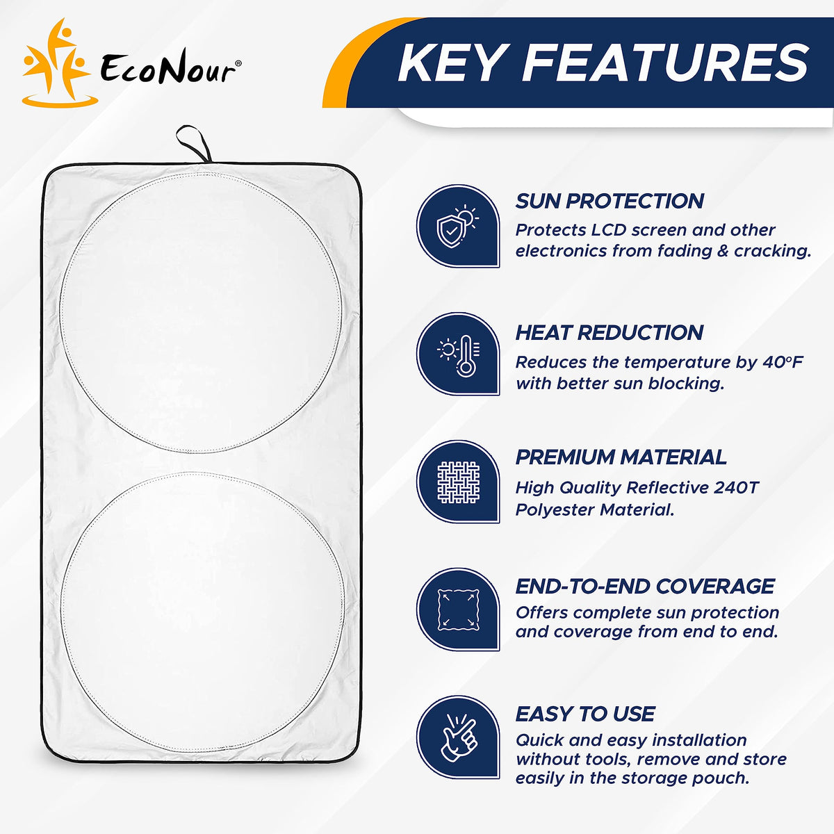 EcoNour Truck Windshield Sun Shade with Storage Pouch - Reflective 240T Material Truck Windshield Cover - Foldable Sun Shield UV Dashboard Protection from Sun Heat | X-Large (69 x 35 inches)