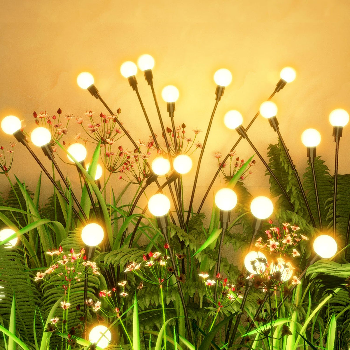 Flumy Solar Outdoor Lights, Waterproof Solar Garden Light, New Upgraded 4 Pack 32 LED Swaying Firefly Light for Outdoor Yard Patio Pathway Christmas Decoration(Warm White)