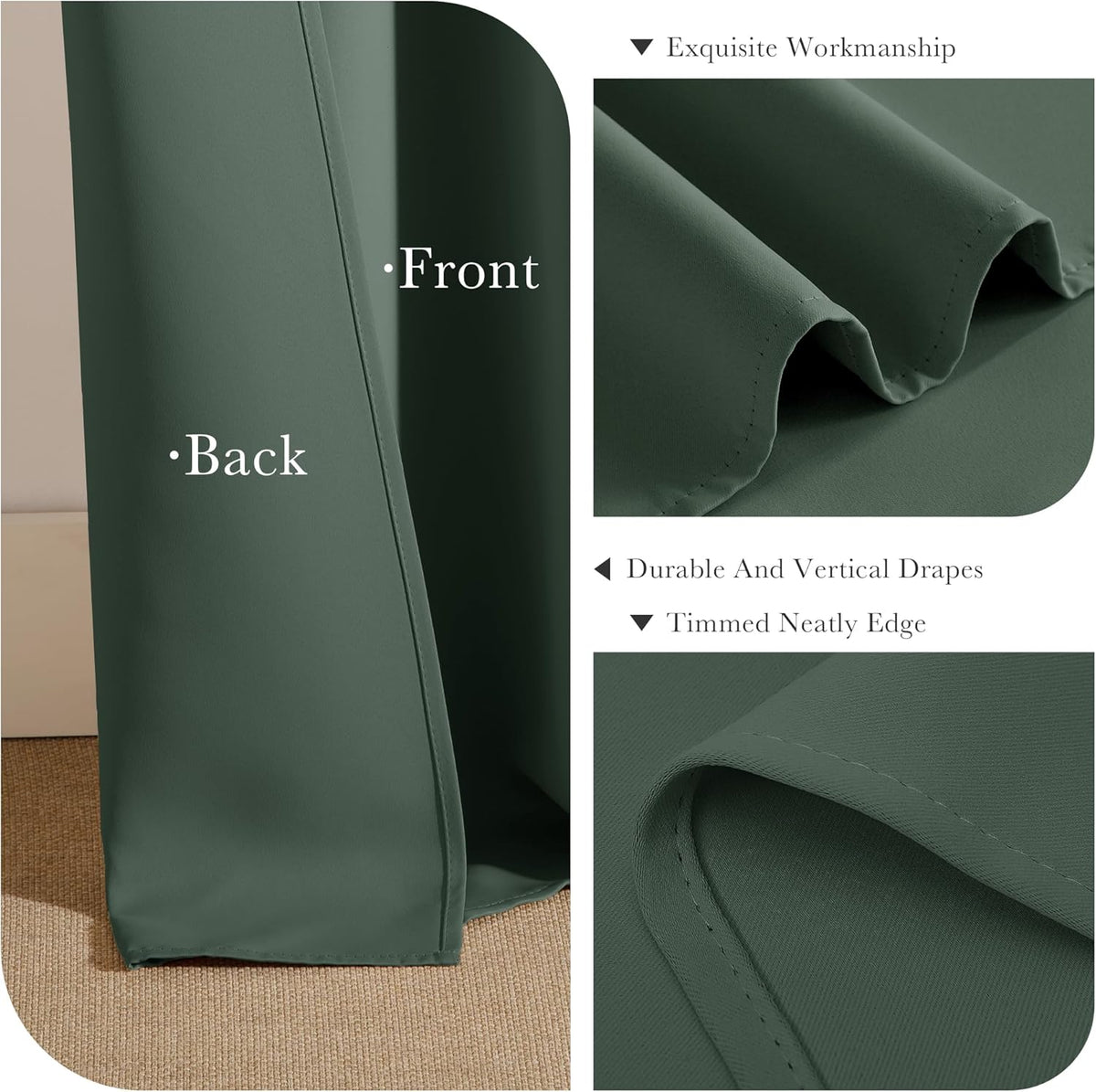 PONY DANCE Dark Green Blackout Curtains 80 inch Long 2 Panels Set, Thermal Insulated Solid Grommet Closet Curtains for Bedroom Closet Door, Temporary Doorway Cover Room Divider Drapes, W 55" x L 80"