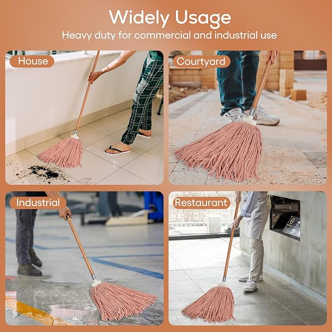 Matthew Cleaning Screw-on Heavy Duty Cotton Wet Mop Replacement Heads(Orange, Medium,12 Pack) with 2 Pack Microfiber Cloth for Residential & Commercial Floor Cleaning Use- Fit Standard American Screw