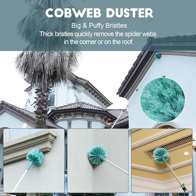 36 Foot High Reach Duster Kit with 7-30FT Extension Pole High Ceiling Dusting and Window Cleaning Kit with Telescopic Pole Window Washer&Squeegee,Cobweb Duster,Fan Duster and Feather Duster