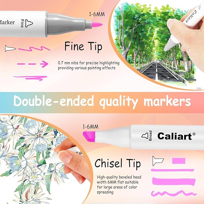 Caliart Pastel Markers, 61 Colors Dual Tip Alcohol Markers, Easter Basket Stuffers for Kids, Teens, Toddlers - Sketch Pens Permanent Art Set for Adults, Book & Egg Decorations