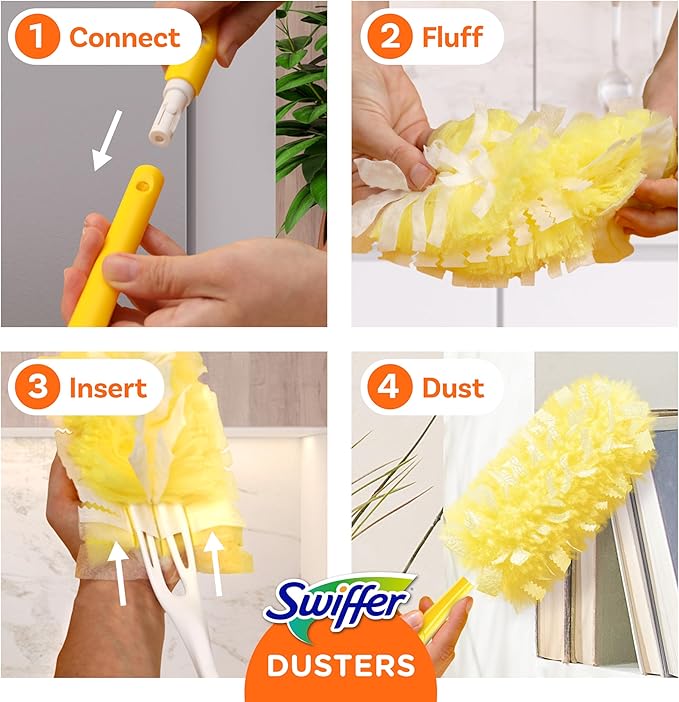 Swiffer Dusters Refill for Cleaning, Feather & Microfiber Duster Disposable Alternative, For Dusting Furniture, Blinds, Ceiling Fans, Walls, Helps Remove Allergens, Heavy Duty, Unscented, 11ct