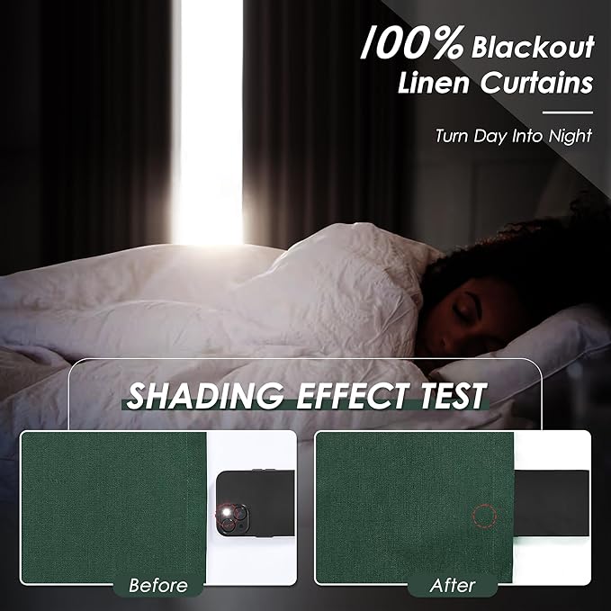 Nanspring Green 100% Blackout Curtains 63 inches Long for Bedroom Boho Farmhouse Back Tab Rod Pocket Thermal Insulated Textured Short Room Darkening Curtains 2 Panels Set 52x63 Inches