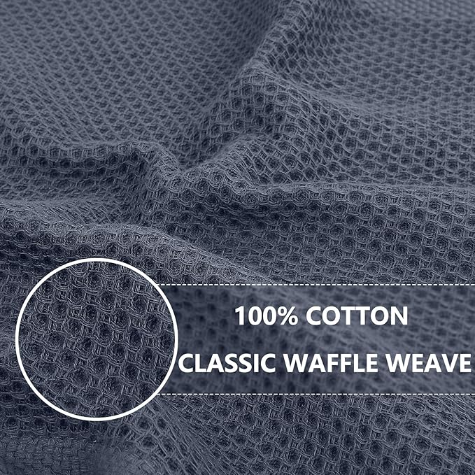 Homaxy 100% Cotton Waffle Weave Kitchen Towels, 7-Pack Ultra Soft Absorbent Dish Towels, Quick Drying Cleaning Towels, 13 x 28 Inches, Dark Grey