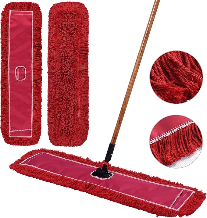 Matthew Cleaning 36'' Industrial Strength Cotton Dust Mop Refill Washable Replacement Heads for Residential & Commercial Use Fit Standard Dust Mop Frames, Hardwood, Concrete Floors Red 1 Pack