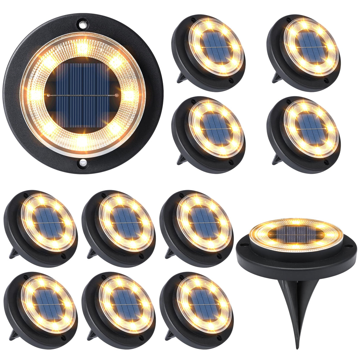 Flacchi Solar Ground Lights - Solar Powered Lights Outdoor Solar Disk Light Waterproof Landscape Light for Patio Yard Pathway Walkway Driveway (Warm White, 12 Pack)