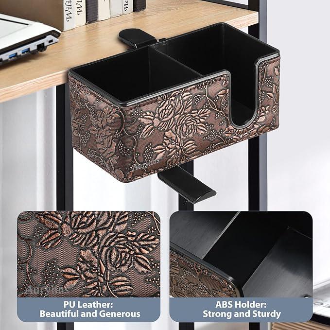 Desk Cup Holder Clip on Pen Holder Headphone Hanger Headset Stand Rotatable Clamp Hook Under Desk (Golden)