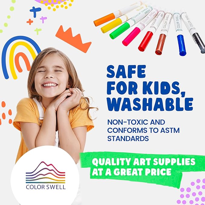 Color Swell Bulk Washable Markers (288 Total) – 36 Packs, 8 Colors per Pack – Ideal for Teachers, Kids, Party Favors, Classrooms, Donations, Students - Broad Line Bulk Markers