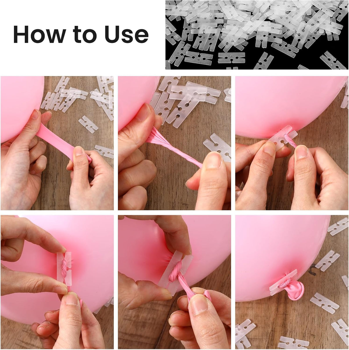 300 Pcs Balloon Ties Plastic Balloon Clips for Sealing, H Shape Bulk Balloons Tying Tool for Wedding Party Christmas Birthday Decoration, Fast Knot and Seal Balloons