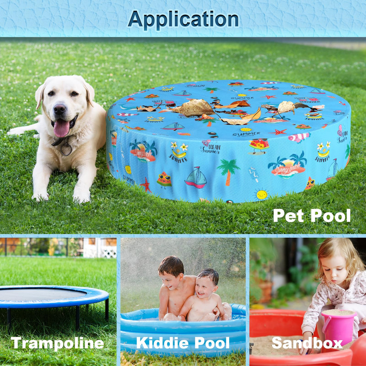 Docuwee Round Dog Pool Cover 71", Foldable Kiddie Solar Cover Fit Dog Collapsible Swimming Pool, Pets Kids Bath Tub, Anti-UV Dustproof Safety Pool Covers, Summer Beach Patterns