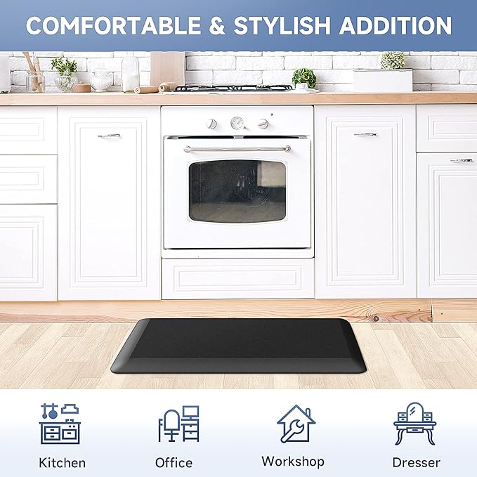 4/5 Inch Thick Kitchen Mats for Floor, StepRite Kitchen Rug for Standing Desk, Non-Slip, Thicker, Stain Resistant, Waterproof, Comfort Anti Fatigue Floor Mat for Home, Kitchen, Office - Black, 32*20''