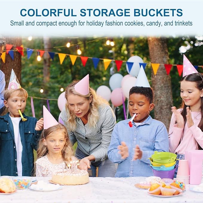 PATIKIL 6"x5" Small Metal Buckets with Handle, 6 Pcs Mini Bucket Easter Buckets, Green/Yellow/Orange/Blue/Light Purple/Purple
