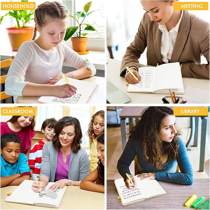 12 Pack Notebooks Journals Bulk with 12 Black Pens, Feela A5 Hardcover Notebook Classic Ruled Journal Set with Pen Holder for School Business Work Travel Writing, 120 GSM, 5.1”x8.3”, Yellow