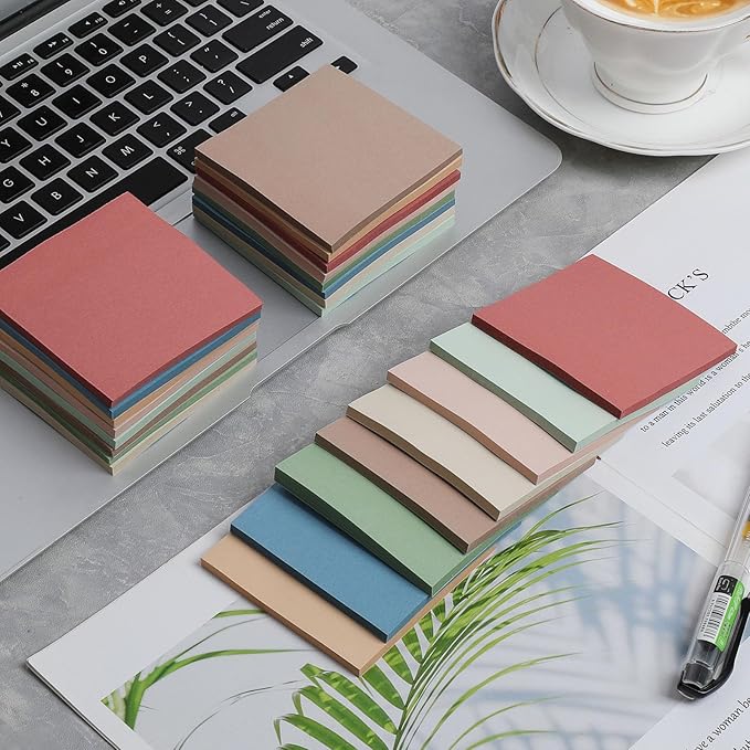 (24 Pack) Sticky Notes 3x3 in., Sticky Note Pads, Vintage Colors Self-Stick Notes Pads, Strong Adhesive, Recyclable, Easy to Post for Home, Office, Notebook